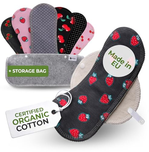 Öko Slipeinlagen waschbar aus Bio Baumwolle (Größe M, 7er-Pack); kleine, dünne Slipeinlagen Damen & Mädchen MADE IN EU; waschbar bei hoher T°; 100% atmungsaktiv (kein PUL/TPU) für täglichen Ausfluss