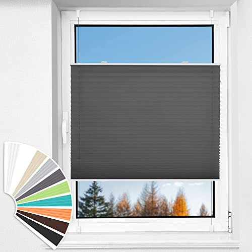 HOMEDEMO Plissee Klemmfix ohne Bohren Jalousien, Anthrazit, 40x90cm(BxH), Plisseerollo Fensterrollo mit Klemmträger, Faltrollo Klemmrollo Sicht-und Sonnenschutz Rollos für Fenster & Tür