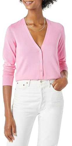 Amazon Essentials Damen Leichter Cardigan mit V-Ausschnitt (in Übergröße erhältlich), Rosa, XS