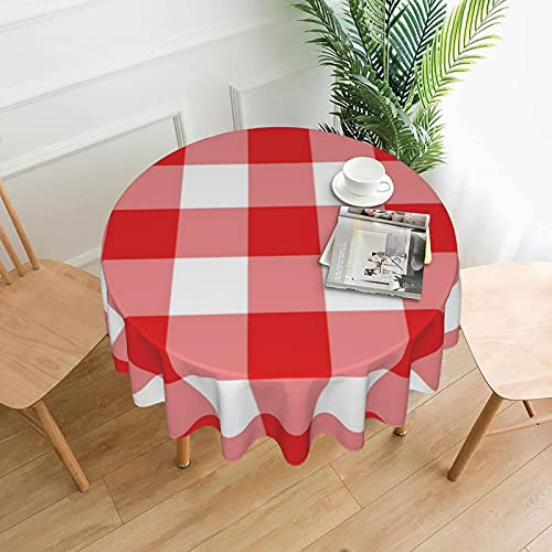 Tischdecke - 60 'runde waschbare Tischdekoration aus Polyester Tischdekoration Rot und Weiß Gingham Kariert