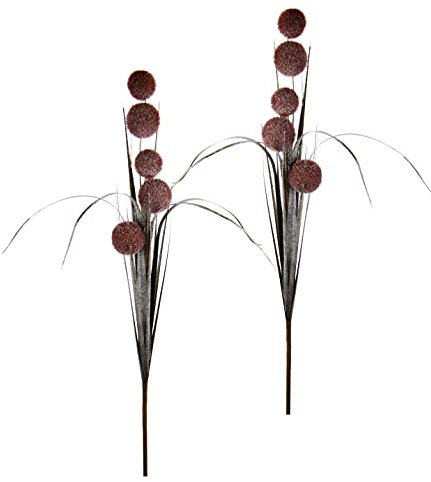 Kunstblume Allium mit Gras Zierlauch künstlich Deko für Blumengestecke Kunstpflanzen gefrostet mit Kunstschnee Weihnachtsdeko Winterdeko Blumen Pflanzen Grasbündel Gräser Kunststoffgräser 2erSet
