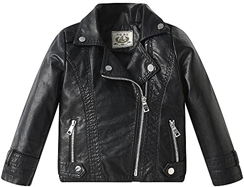 TOKYMOON Kinder Mädchen Jungen Lederjacke Kinderkragen Motorrad Lederimitat Mantel Jungen Kunstleder Jacke Bikerjacke mit Nieten Motorrad Mantel Jungen Bikerjacke Schwarz 134-140