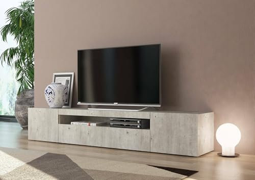 Dmora - Mobile porta TV Jesse, Credenza bassa da soggiorno a 3 ante, Base porta televisione, 100% Made in Italy, cm 200x40h37, Cemento