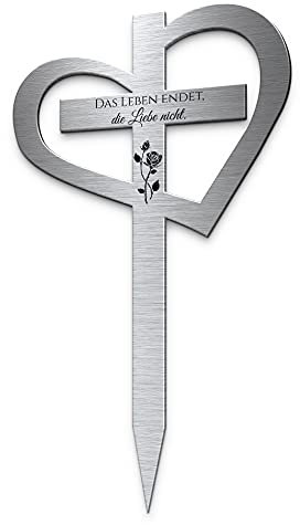 CHRISCK design Grabschmuck Kreuz Grabstecker aus wetterfestem Edelstahl mit Motiv oder Spruch | individualisierbar für Menschen oder Haustiere | Grabgestecke oder Blumenstecker
