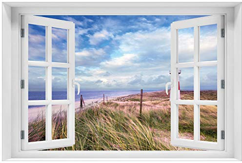 Wallario Poster - Leuchtturm am Strand von Sylt in Premiumqualität, Größe: 61 x 91,5 cm mit Fenster-Illusion (Maxiposter)