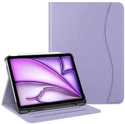 Fintie Funda Multiángulo para iPad Air 11 Pulgadas 2025(M3)/2024(M2), Funda iPad Air 5ª Gen(2022)/4ª Gen(2020) 10.9 con Portalápiz - Delgada con Bolsillo y Auto-Reposo/Activación,Lila Gris