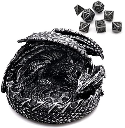 Haxtec Drachen Würfel Gefängnis mit DND Metall Würfel Set Antike Eisen Wächter Drachen Würfel Tray Halter Dungeons und Drachen Zubehör Geschenk Drachen Statue Dekor