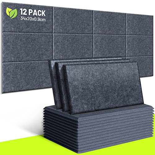 CAHAYA Lot de 12 panneaux acoustiques de 9 mm d'épaisseur rembourrés sans adhésif arrière 34 x 20 cm Panneau d'isolation acoustique Panneaux de réduction du bruit insonorisants CY0313-3 Dark Grey