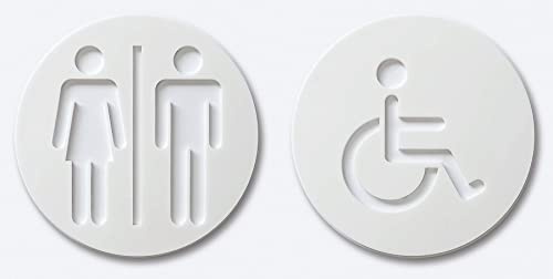 Aseos Señales para Puertas Cartel Señalización para Baños WC Mujer Hombre Discapacitado Aseos Privado (Discapacitado/Mixto, Blanco)