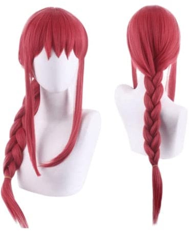 Anime Chainsaw Man Cosplay Wig, Makima Wig, Women Rose Red Long Braid Ponytail Hair Wigs with Wig Cap, for Halloween Carnival Costume Party Accesorios
