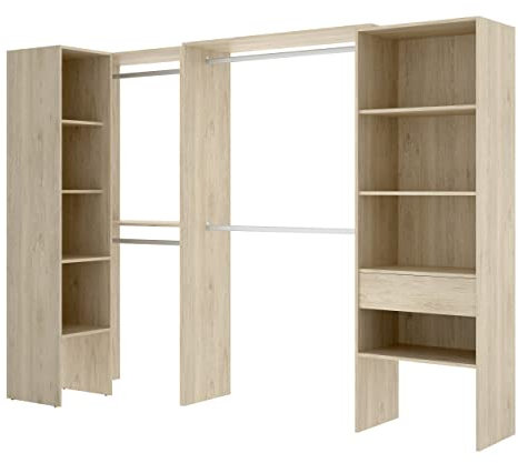 DEKIT GRUPO RIMOBEL SUIT - Conjunto de Vestidor rinconero con dos columnas y zona de barras - Natural - 187 cm (Alto) x 248 cm (Ancho) x 80 cm (Prof.)