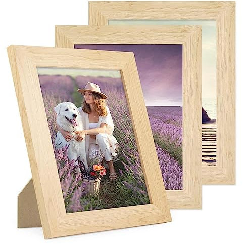 PHOTOLINI Bilderrahmen 15x20 Holz MDF Natur, 3er Set breite Bilderrahmen 20x15, Picture Frame mit Acrylglas, Bilderrahmen 15 x 20 cm zum Aufhängen & Aufstellen, Rahmen 15x20 mit Zubehör