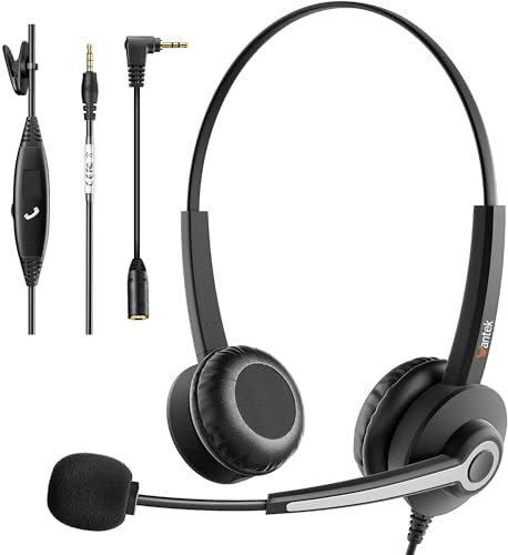 Wantek 3,5mm PC Headset mit Mikrofon Noise Cancelling, Telefon Headset, Kopfhörer Handy Klinke für Laptop iPhone Samsung Business Skype Call Center Office, Klar Chat, Ultra Komfort (3,5MM)