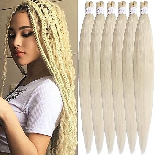 Xusuperb 30 Pouces Long Rajout Cheveux Tressés Pré-étirés Blond Couleur #613 Kanekalon Easy Braids Extensions Meches Cheveux pour Tresses Africaine 6 Paquets Synthétique Yaki Braiding Hair(613#)