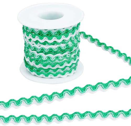 GORGECRAFT 15m Ric Rac Biegefransenbesatz 8mm Breit Wellenbänder Grün Gewebtes Geflochtenes Stoffband Für Heimwerker Nähen Basteln Hochzeitskleid Kleidung Verzierung Spitze Party Geschenkverpackung