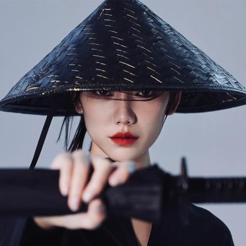 TANZEQI Sombrero japonés de bambú, sombrero samurái, cosplay, sombrero asiático, cono divertido, sombreros orientales, sombrero cónico chino, sombreros de granjero de arroz (36 cm para niños)