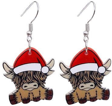 Weihnachtsohrringe Ohrringe Silber 925 Weihnachts-Acryl-Ohrringe, Leopardenmuster, rot kariert, Weihnachtsbaum-Ohrringe, Weihnachtsmütze-Ohrringe Winzige Ohrringe Weihnachtsgeschenke (A, One Size)
