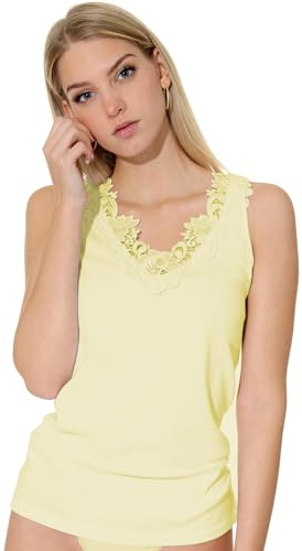 Damen Shirt, Unterhemd mit extra großer Spitze, Trägershirt ohne Seitennaht - Cottonprime (48/50, Sekt-Gelb)