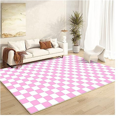DEUYO Rosa Karierter Teppich, Schachbrett-Teppich, Modern, 160 x 230 cm, Warm as Ever