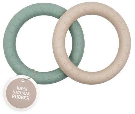 HEVEA Kawan Naturkautschuk-Beißring Baby im 2er-Pack - 100% Biologisch, Sicher & Dänisches Design für Babys - Frei von BPA, PVC, Kunststoff und Phthalaten (Sand und Meeresschaumblau)