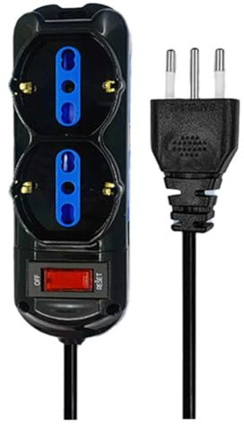 Multipresa Elettrica 6 Posti, Cavo 1,5M, Ciabatta Spina 10A con Interruttore, Max 2500W 250V, Nero
