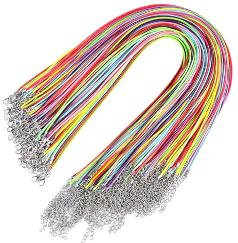 YUUSIKCO 40 Stück Halskette Schnur gewachste Halskette Schnur mit Verschluss Farben Halsketten Schnur gewachste Baumwollschnur Halskette für DIY-Armband,Halskette,Ketten basteln,lederkette Damen