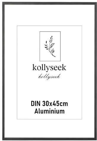 kollyseek Cadre photo en aluminium 30 x 45 cm Noir Cadre photo en métal avec verre acrylique incassable moderne cadre photo Cadre avec passe-partout pour images Affiche photo noir