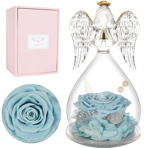 Miofula Rosa Stabilizzata Angelo Regalo Donna Mamma Nonna,Rosa Eterna in Angeli Figurine,Rose Stabilizzate Idee Regalo Compleanno Anniversario Festa della Mamma San Valentino per Mamma Nonna Fidanzata