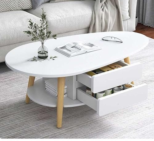 MZBDYYF Ovaler Couchtisch aus Holz mit Schubladen, 2-lagig, modischer Couchtisch für Wohnzimmer, Wohnmöbel, Wohnzimmer, modernes Design, Wohnmöbel, Holz, 120 x 60 x 42 cm