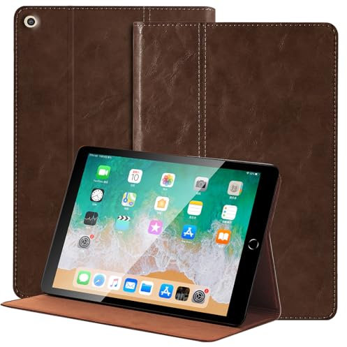 NANRUIL Hülle für Ipad 9./8./7.Gen 10,2 Zoll 2021/2020/2019 Echtes Leder Tablet Schutzhülle Case Cover,Auto Wachen/Schlafen.Dunkelbraun