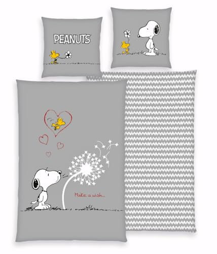Wild South Shop Peanuts Bettwäsche Snoopy 80x80 + 135x200 cm, 100% Baumwolle, Renforcé mit Reißverschluss
