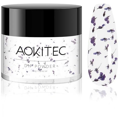 Aokitec Dipping Powder mit lila getrockneten Blumen, 28g Nail Powder für Dip Nail Art, langlebiges Nagelpulver für Nail Starter, keine Nagellampe erforderlich, Nägel Selber Machen