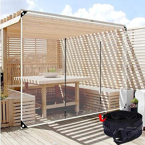 Tenda in tela cerata trasparente impermeabile per esterni, con porta con cerniera, in PVC trasparente, per pergola, gazebo, patio, veranda, posto auto, 5 x 2,3 m, occhielli inclusi