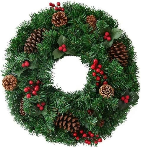 YLREAN Weihnachtskranz, Weihnachtsbaum, runder Ring, handgefertigt, eleganter Weihnachtskranz, Mehrfarbig, für drinnen oder draußen – für Zuhause, Grab, Hochzeit, 80 cm