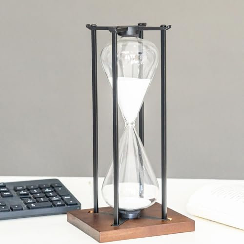 Große schwarzes Eisen Handwerk Sanduhr Timer 60 Minuten, Moderne Stunde Glas Timer Geschenk für Männer & Frauen, Sand Timer für Küche Home Office Desk Deko (Weiß)