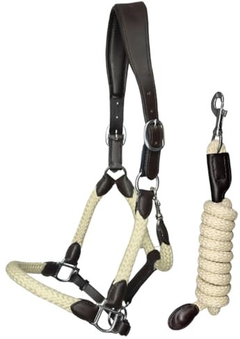 Buenarate Reithalfter mit passendem Steg – anatomische Matte – Beigge – volle Größe – Premium Halfter aus veganem Leder und 100 % Baumwolle. Exklusives Design, elegant und anatomisch