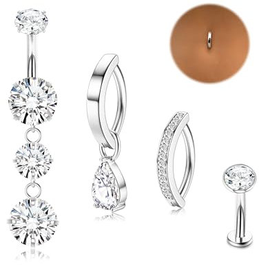 Chriscoco 14G Bauchnabelpiercing Chirurgenstahl Silber/Gold Clicker Bauchnabelpiercing Ring CZ Piercing Bauchnabel Bauchnabelpiercing Set für Frauen Belly Piercing Schmuck,8-S