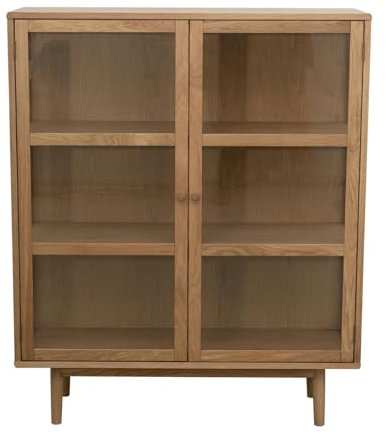 Furnhouse Svendborg Highboard | Massive Eiche & Glas-Türen | 100x125 cm Natur | Skandinavischer Vitrinenschrank