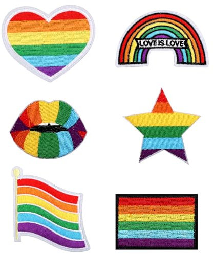 6pcs Pride Progress Rainbow Embroidered Patches, LGBTQ Sew on/Iron on Patches Lips Star Heart Rainbow Flag Design Gay Appliques Defend Equality Stuff for Clothing Bags Backpacks Hats DIY Decoration