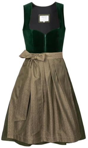 Edelnice Trachtenmode Midi Dirndl Livia Samt Grün inkl. traditioneller Dirndlschürze