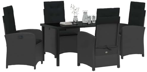 vidaXL Garten Essgruppe mit Kissen 5 pcs Schwarz Poly-Rattan, Garten- und Terrassenmöbel, modernes ESS-Set, wetterfeste Rattanmöbel, Stabiler Stahlrahmen, ideal für draußen