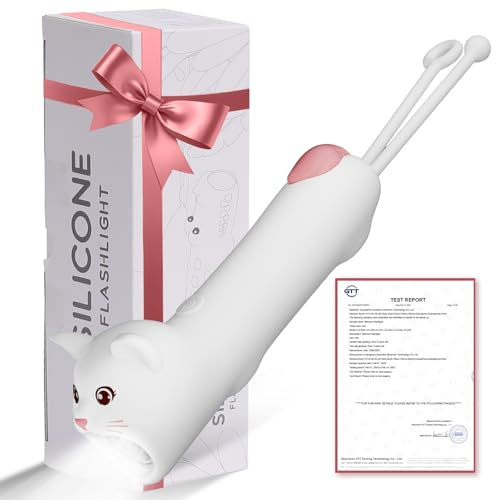 LOVERUIS Aufladbar Taschenlampe Kinder Silizium, Dimmbar Kindertaschenlampe, Stroboskop-Taschenlampe, Wiederaufladbare Geschenk für Kinder ab 3 Jahren (Torch Cat)