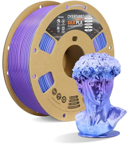 OVERTURE Silk PLA Filament 1,75 mm Periwinkle, 1kg | Mehrfarbig | Farbenreich • Seidige • Kaschiert Schichtlinien • Gleichmäßige Extrusion • Geringer Verzug • ±0,02 mm • FDM-kompatibel