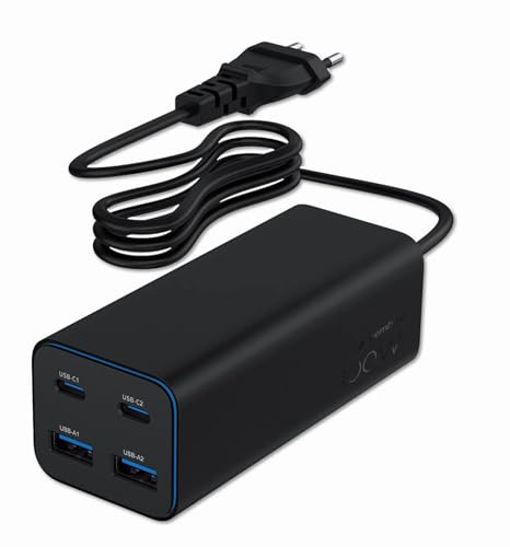 Gembird 4-Port 100 W GaN USB-PD Schnellladegerät, optimiert für schnelles Laden, Schwarz