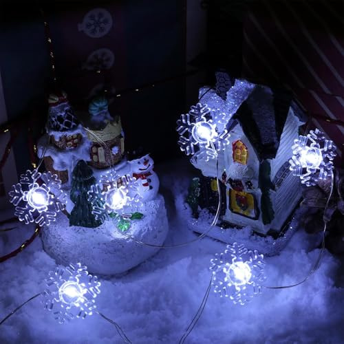 LED Schneeflocken Lichterkette,2M 20 LED Weihnachten Schneeflocke Lichterketten,LED Lichterketten Schneeflocke,Lichterkette Batterie Außen,für Weihnachten Deko,Weihnachtsbaum,Schlafzimmer