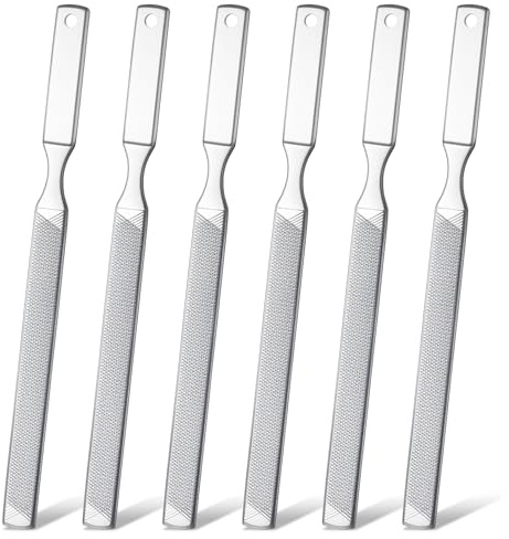6 PCS Metal Nail Files Men, 5.1 Stainless Steel Toe Nail File Long Professional Toenail File Long Durable Metal Fingernail Filing Double Sided Manicure Pedicure Heavy Duty Toenails Tools for Women