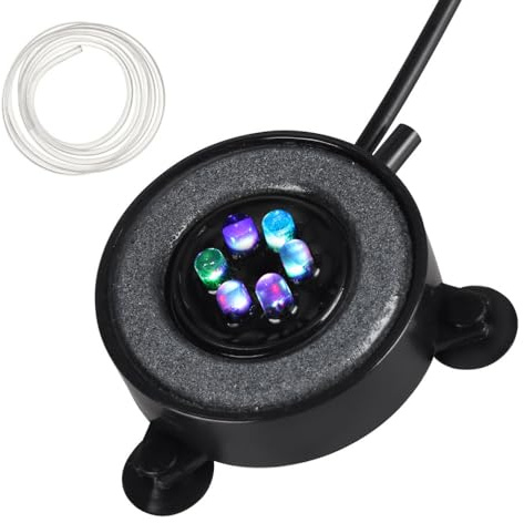 Aquarium Luftstein mit LED Licht, IP68 Wasserdicht Bunte Sprudler Stein, Fisch Tank Sprudelstein mit 145cm Luftröhre und Sauger für Süßwasser-Salzwasser-Aquarien(Luftpumpe nicht enthalten)