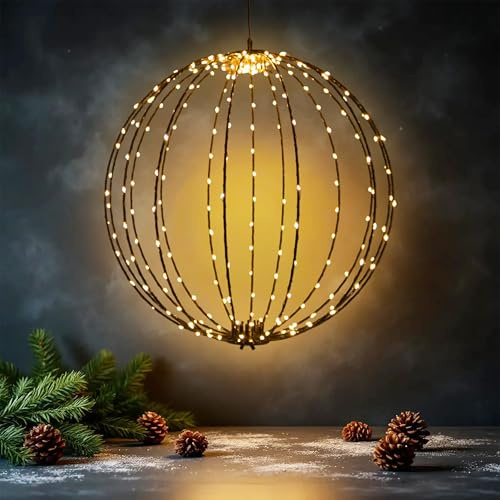 Leuchtkugel zum Hängen für Außen 40cm mit Timer und Stecker - 240 LED - Garten Dekoleuchte extra warm weiß beleuchtet kabelgebunden - Outdoor Kugelleuchte Weihnachten Advent Deko Kugel Leuchte