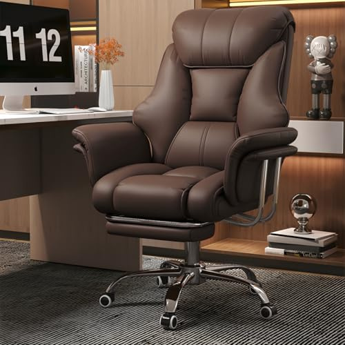 HDHNBA Big and Tall Office Chair 550 lbs Extra Wide Leather Executive Chair with Retractable Footrest, Heavy-Duty Ergonomic Chair, Adjustable Height Computer