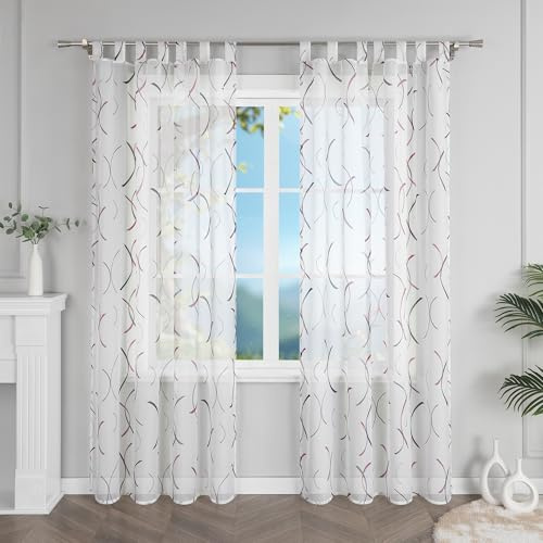 HeichkelL Gardinenschal mit Schlaufen Transparenter Vorhang Modern Schlaufenschal mit Wellen Muster Luftdurchlässig Weiß Dekoschal für Wohnzimmer Schlafzimmer 1 Stück Violett BxH 140x225 cm